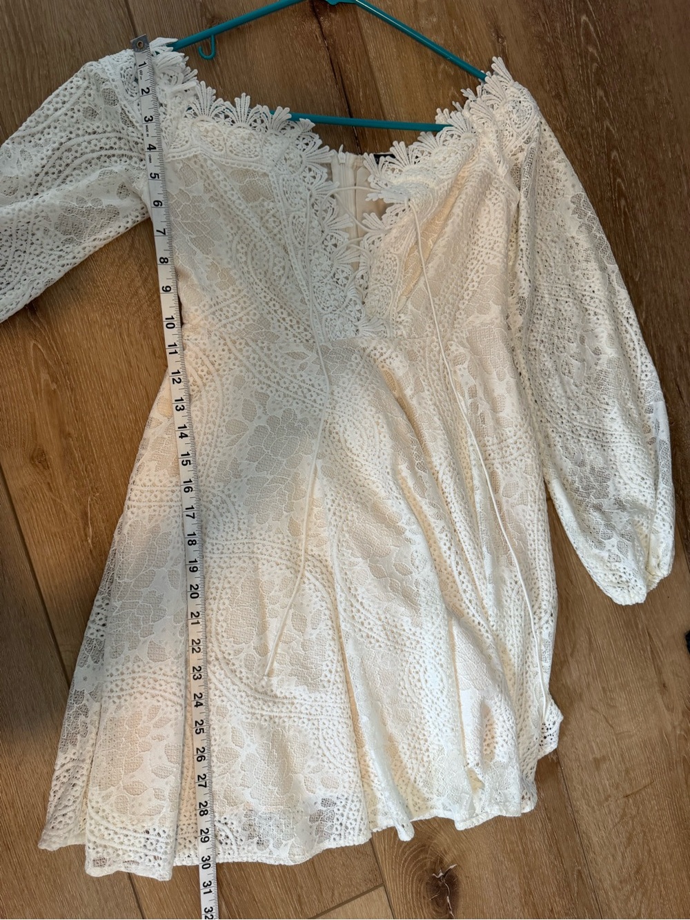 Off-White Lace Off-the-Shoulder Long Sleeve A-Line Party Dress size Small - Picture 8 of 13